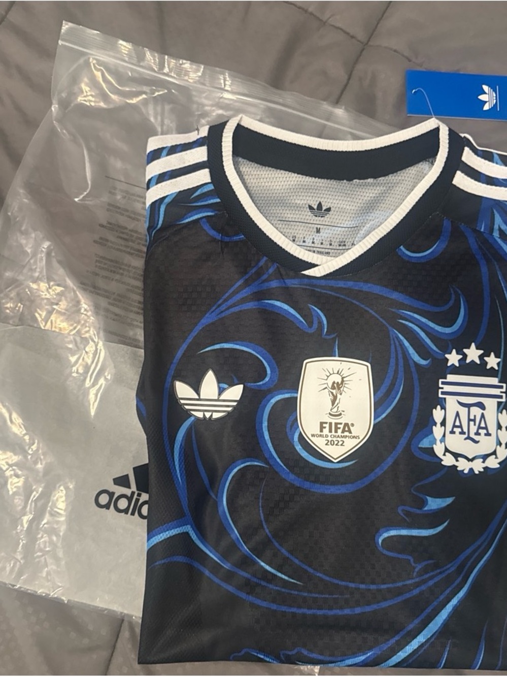 adidas Black & Blue Argentina Soccer Jersey with FIFA Badge